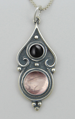 Sterling Silver Romantic Necklace Rose Quartz And Black Onyx